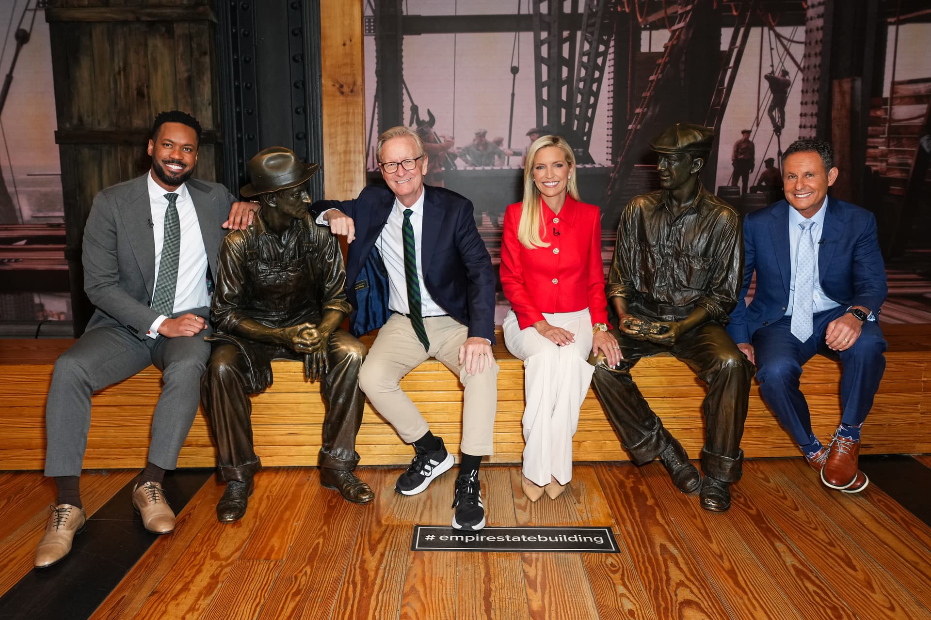Steve Doocy, Ainsley Earhardt, Brian Kilmeade and Lawrence Jones at the Construction exhibit